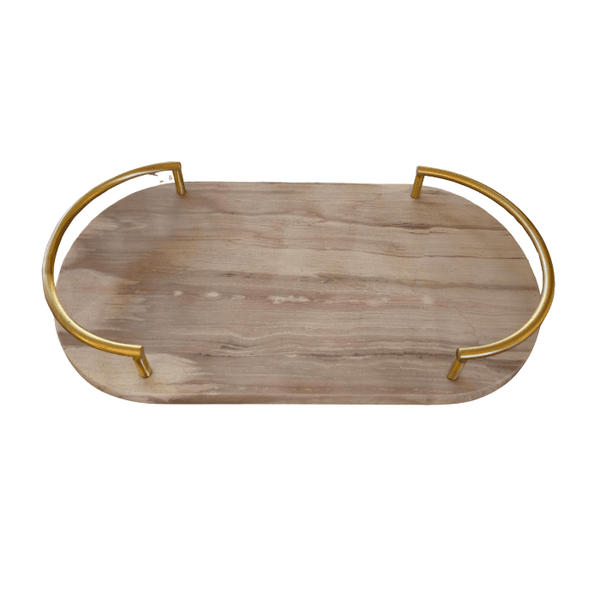 Kenzie Marble Tray in Nude W/ Gold Handles