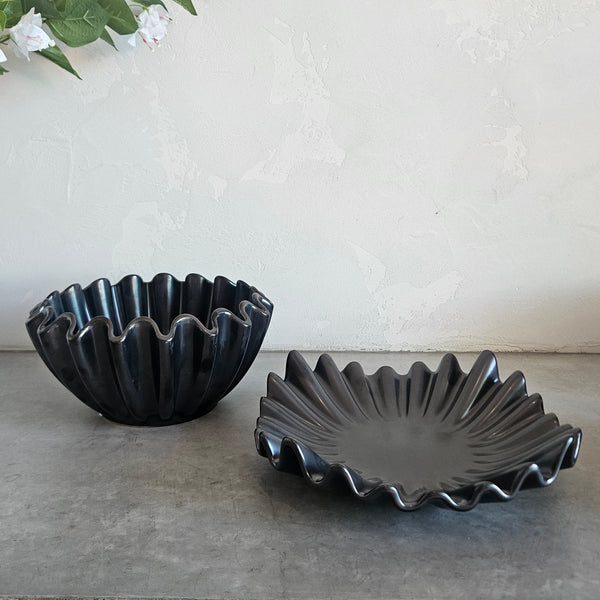 Helios Ceramic Bowl in Satin Black 30cm