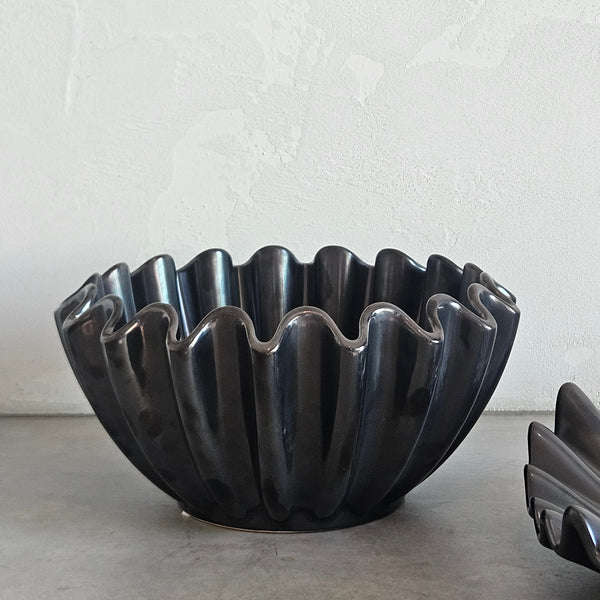 Helios Ceramic Bowl in Satin Black 30cm