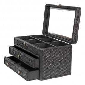 Eve Rattan/Wood Jewellery Box in Black