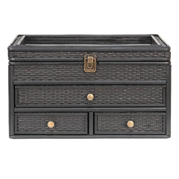 Eve Rattan/Wood Jewellery Box in Black