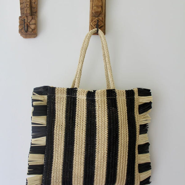 Sol Fringed Bag in Black Stripe