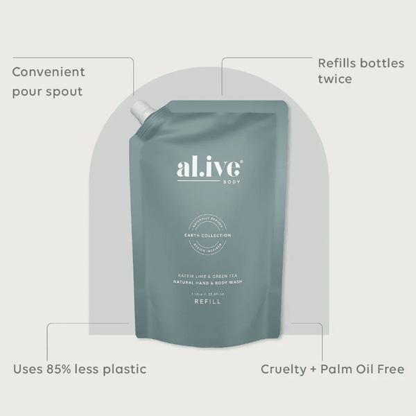 Al.ive Body Wash Refill 1L in Kaffir Lime & Green Tea