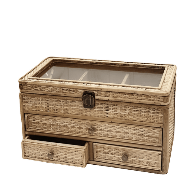 Eve Rattan/Wood Jewellery Box in Natural