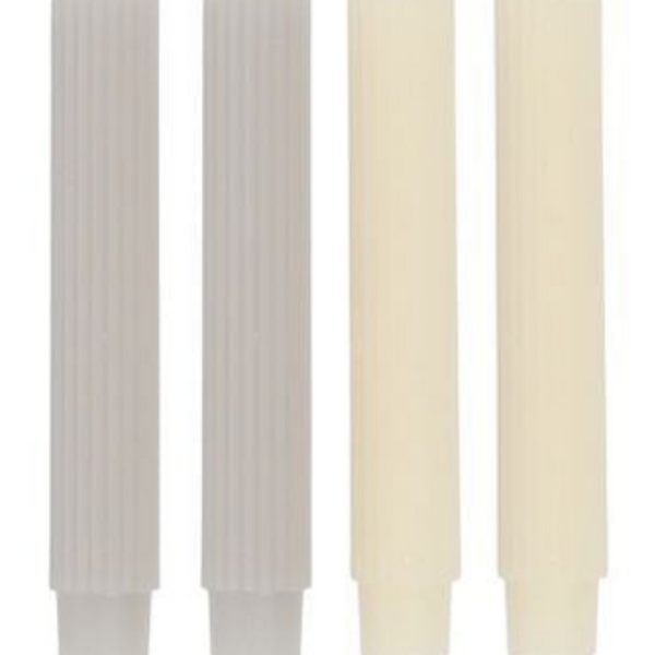 Ribbed Candles in White/Grey - Set of 4