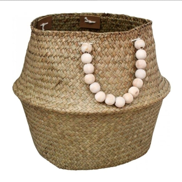 Avita Seagrass Basket W/ Beaded Handles - Washed