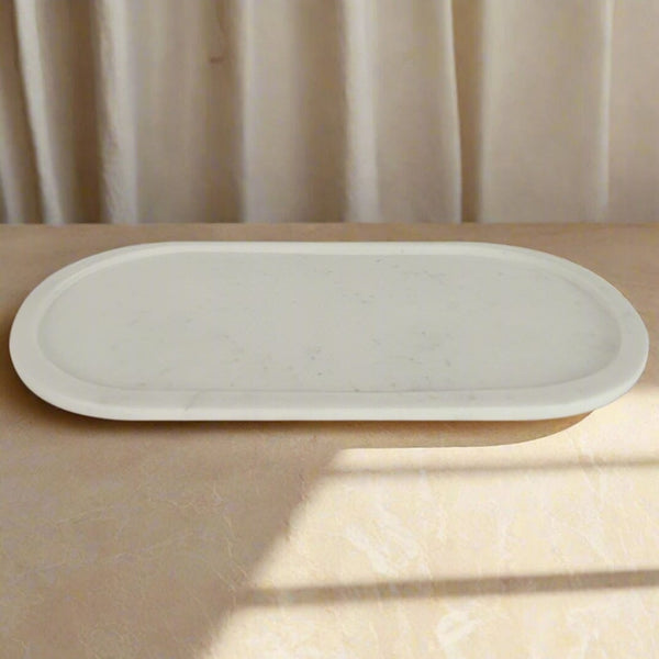 Bridgette Oval Marble Tray in White 35cm