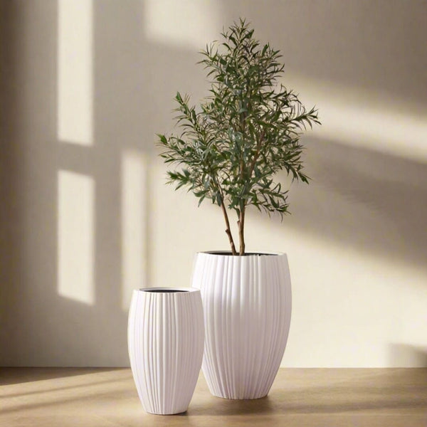 Orion Tall Ribbed Pot in White 70cm