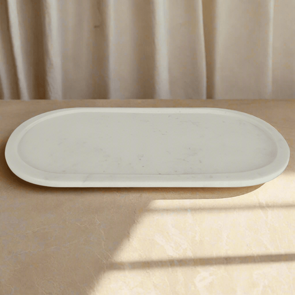 Bridgette Oval Marble Tray in White 28cm