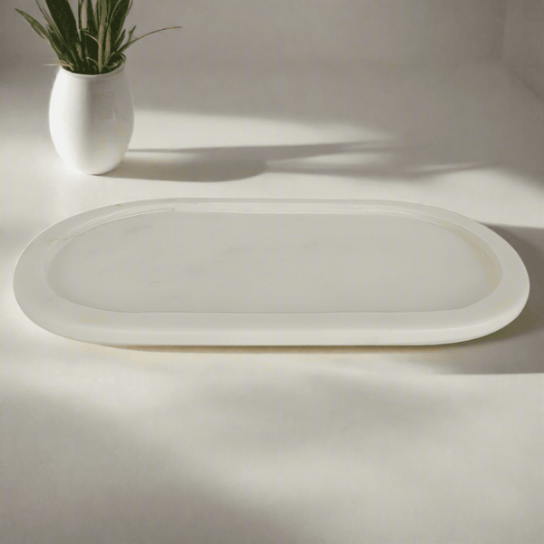 Bridgette Oval Marble Tray in White 35cm