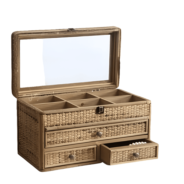 Eve Rattan/Wood Jewellery Box in Natural