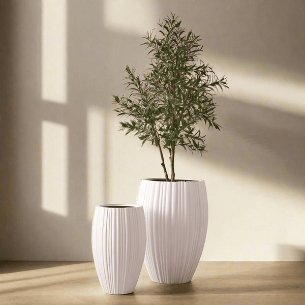 Orion Tall Ribbed Pot in White 55cm