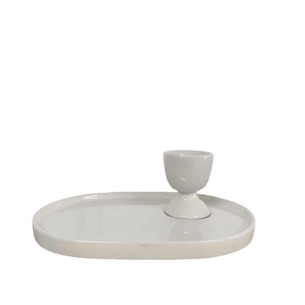 Ceramic Egg Cup & Plate Set in White