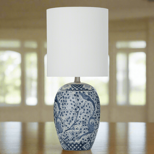 Oriental Ceramic Lamp in Navy Blue/White