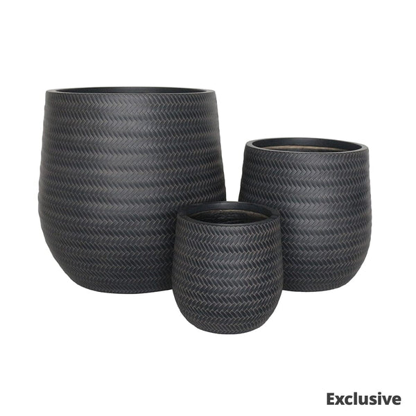 Weave Ceramic Plant Pot in Charcoal - Small