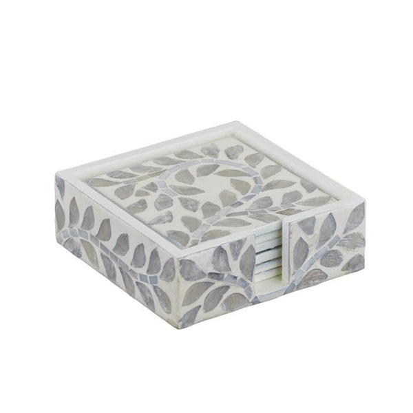 Floria Square Inlay Coasters in Grey - Set of 5