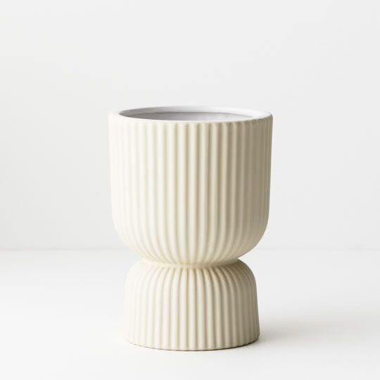 Gia Ribbed Pedestal Pot in Ivory 16cm (Save 17%)