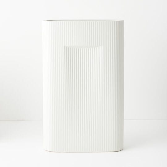 Alto Ribbed Vase in White 50cm