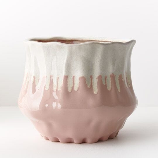 Celine Ceramic Pot in Pink/White 25cm