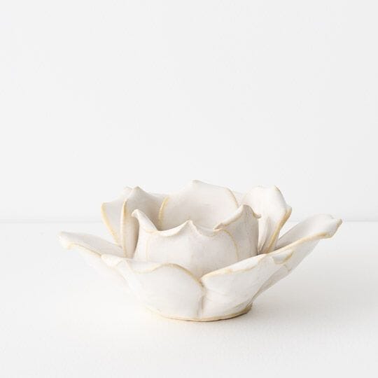 Lotus Ceramic Candle Holder in White