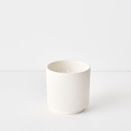 Valerie Ceramic Ribbed Candle in White 9cm