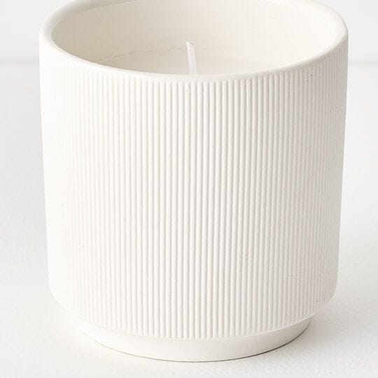 Valerie Ceramic Ribbed Candle in White 9cm