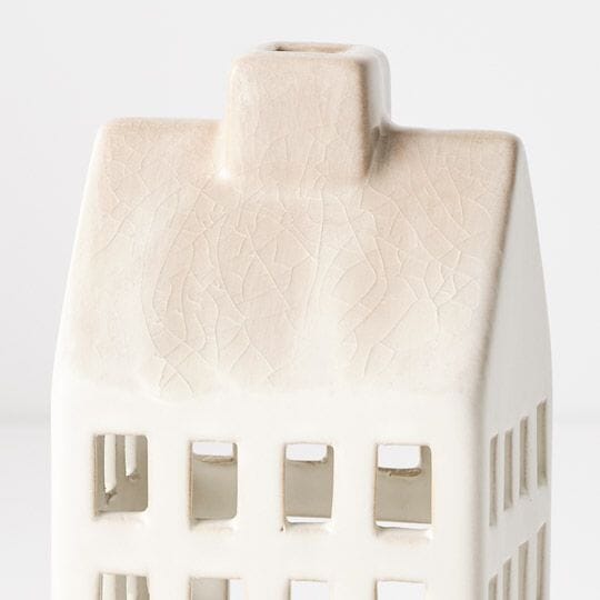 Ceramic House Lantern in Ivory 16cm