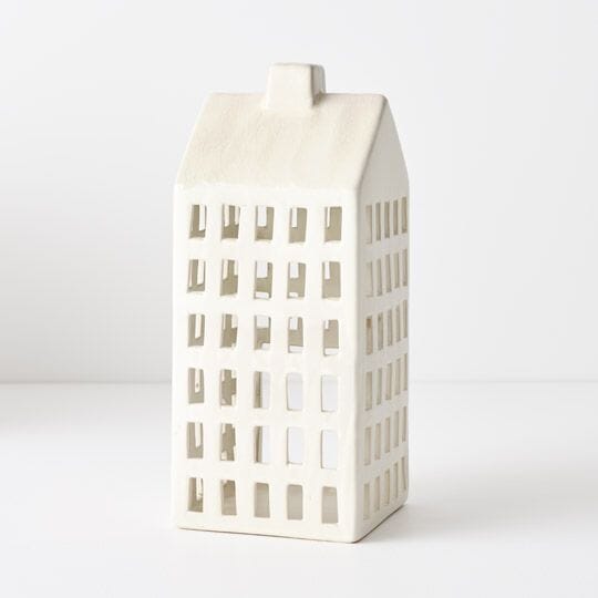 Ceramic House Lantern in Ivory 30cm