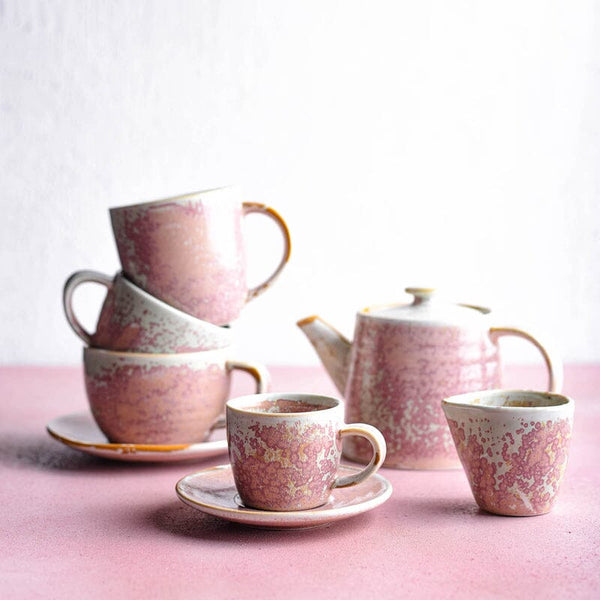 Indigo Stoneware Espresso Cup W/ Saucer in Pink Bleed