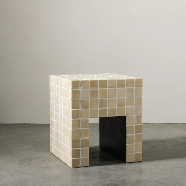 Tessa Tiled Side Table in Off White