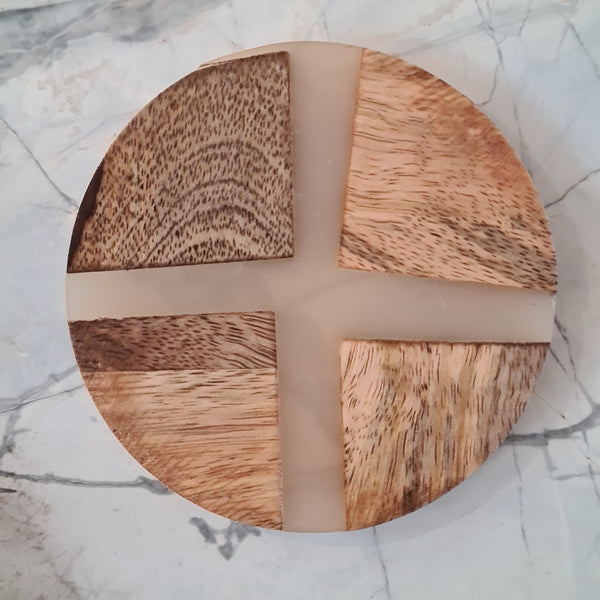 Wood & Clear Resin Coaster Set of 4