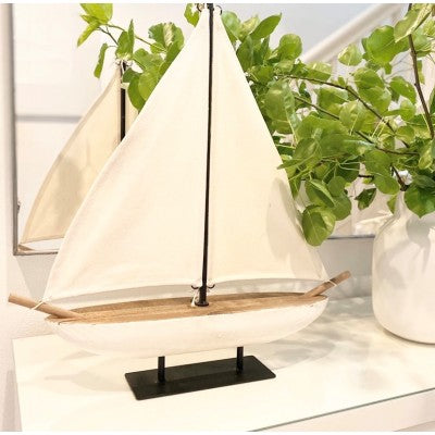 Kiri Wood Sailboat on Stand in White