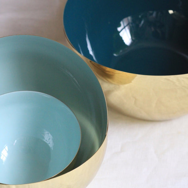 Celia Brass Serving Bowl in Aqua 25.5cm