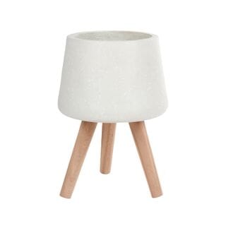 Hera Small Planter W/ Wood Legs in White