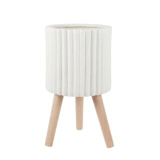 Lilly Ribbed Planter W/ Wood Legs in White (L)