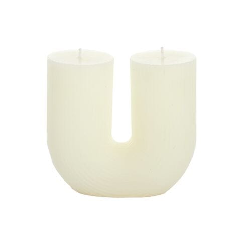 U Shaped Ribbed Candle in White