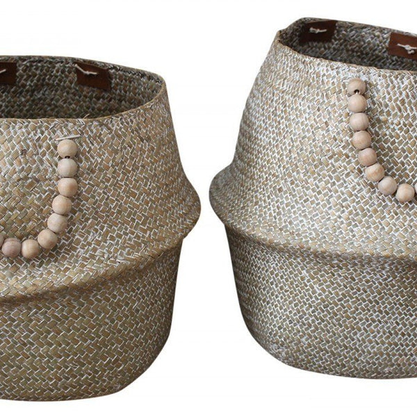 Avita Seagrass Basket W/ Beaded Handles - Washed